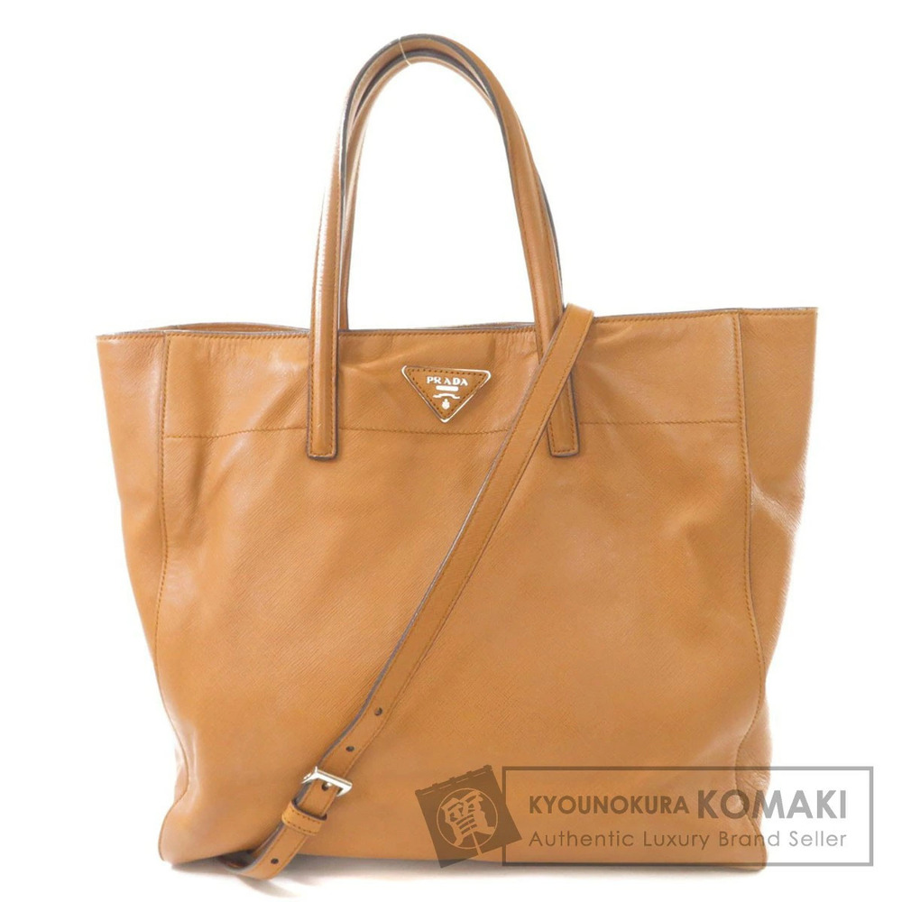 Prada Saffiano Soft Triple Pocket Tote caramel tan leather Brown